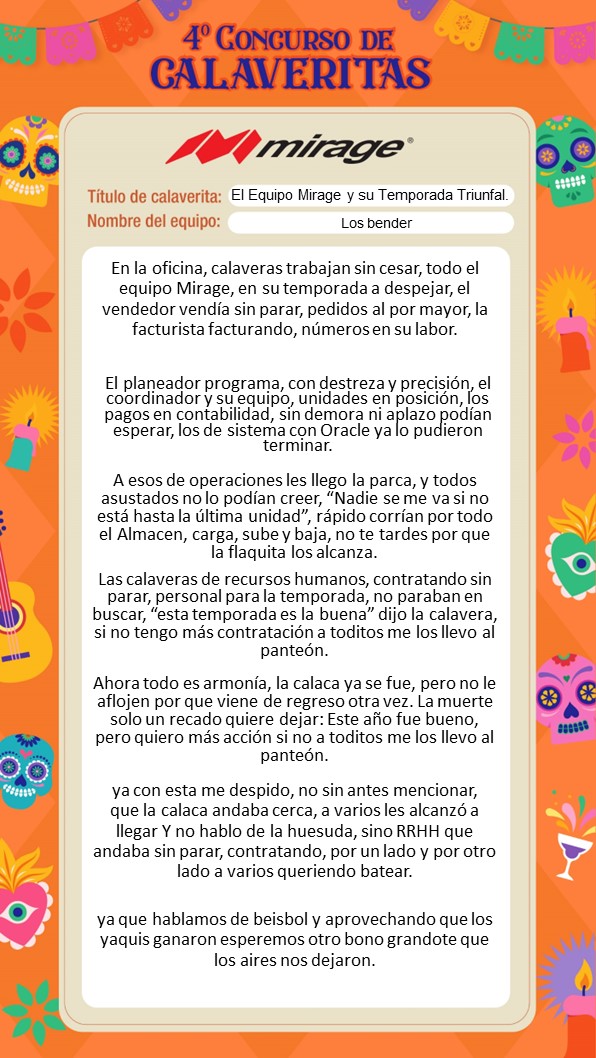 Concurso De Calaveritas Mirage Medios